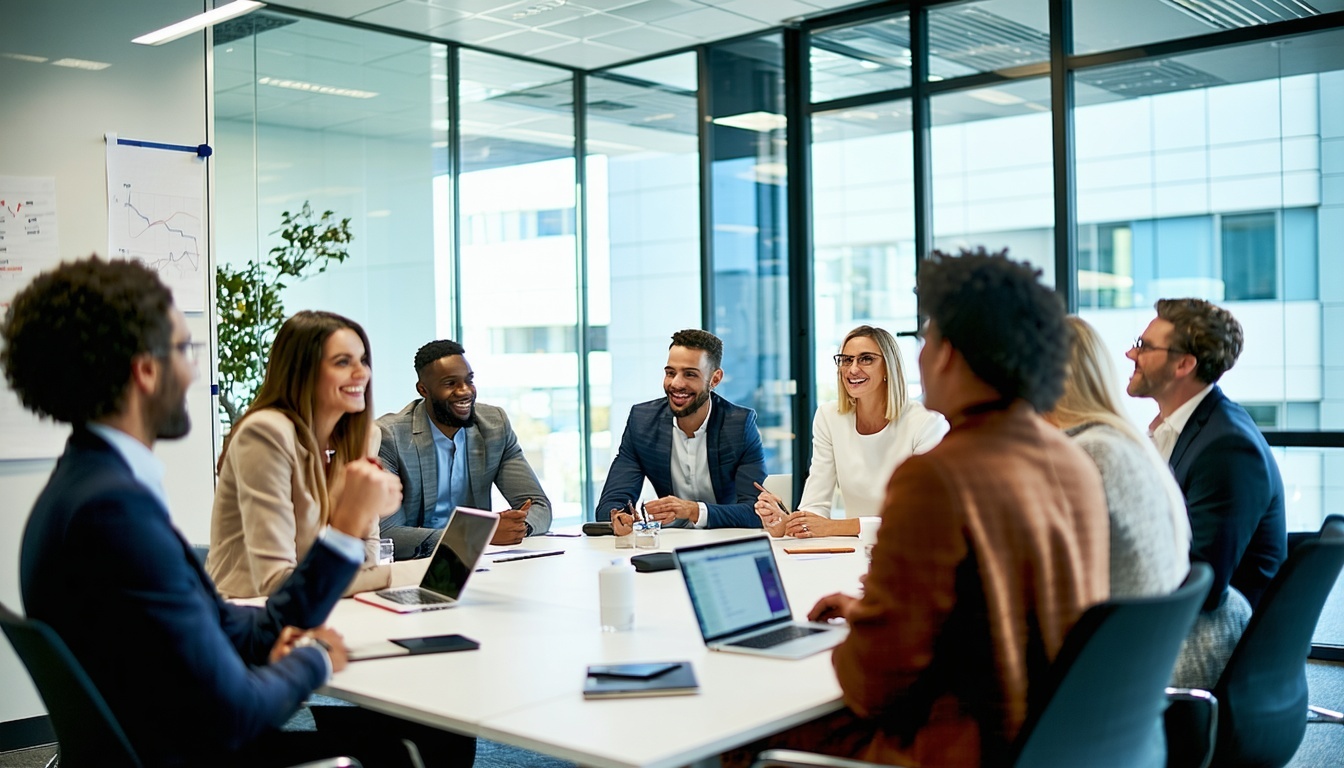 A diverse group of business leaders in a modern co